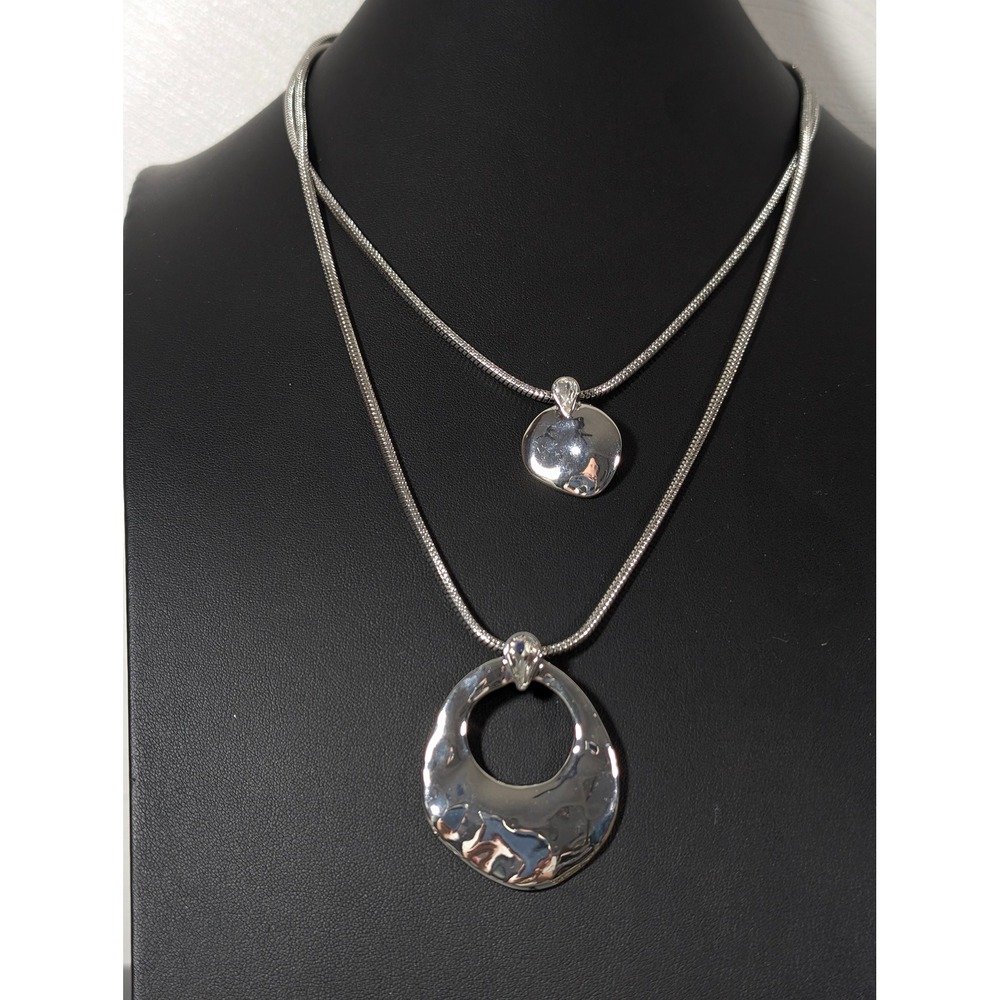 International Concepts INC Hammered Orb Layered Snake Chain Necklace 22" Silver